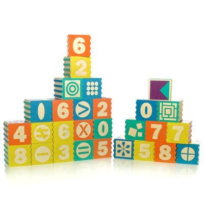 28 Blocks With Debossed Numerals And Math Symbals On On Side And Geometric Shape Sets That Correspond To The Number On The Opposite Side - Uncle Goose Groovie Blocks (28 pcs)