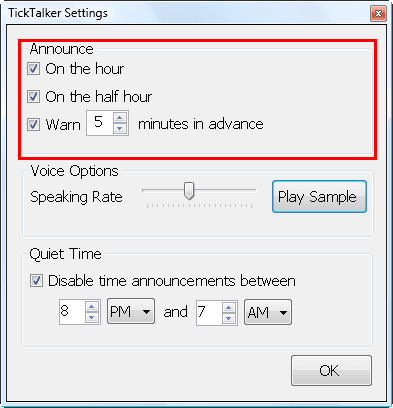 settings window