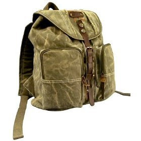 ASIN:B000Q7FNXG:9168 Stone Washed OD Green Heavyweight Backpack With Leather Accents