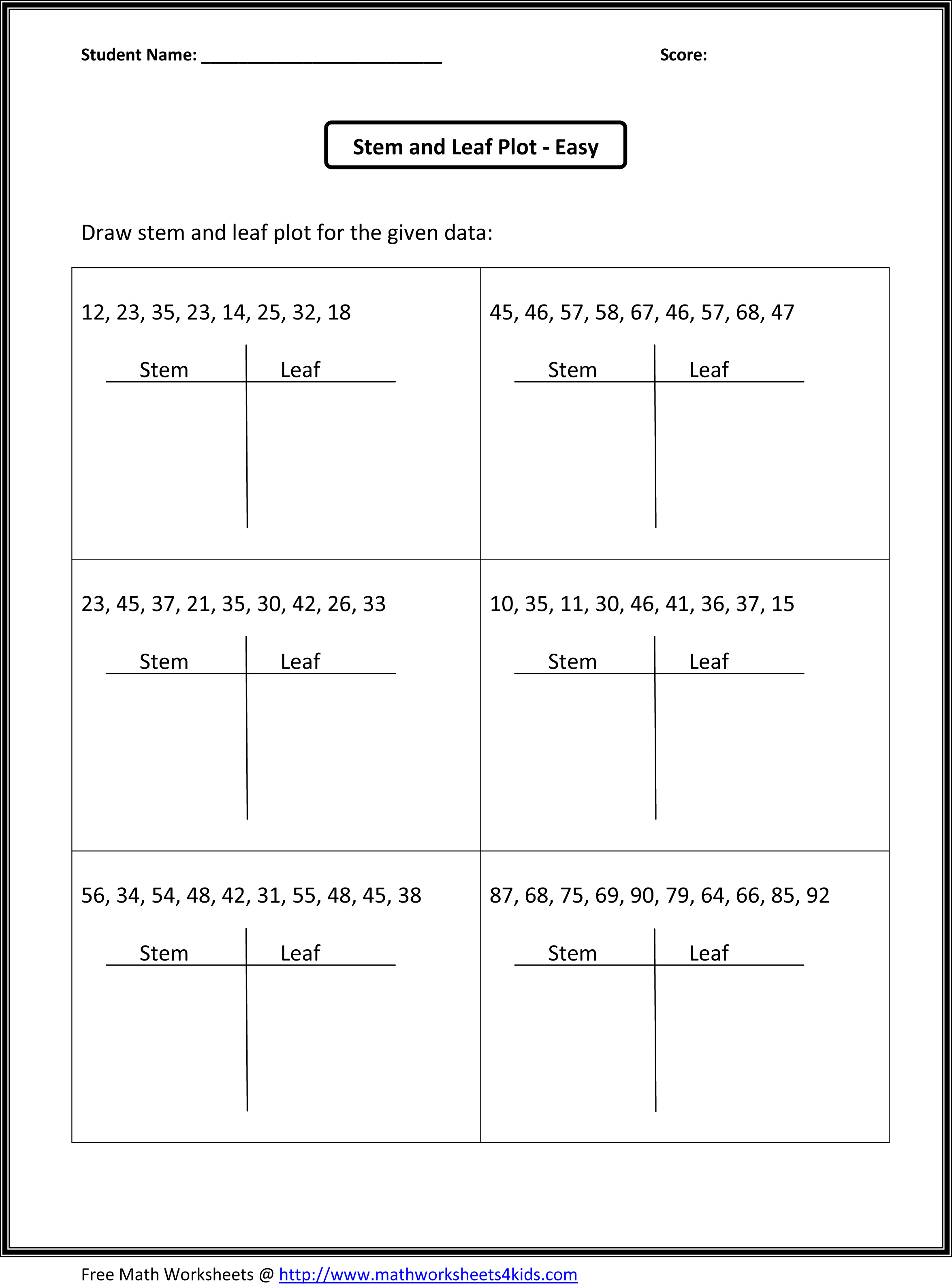 Stem Leaf Plot Worksheets Kidz Activities - Worksheet Template With Regard To Blank Stem And Leaf Plot Template