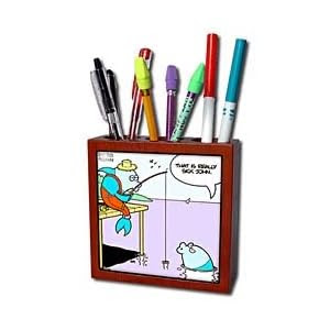 Londons Times Fish Fishing Deep Beneath Cartoons - Like A Fish Out Of Water -Sick- - Tile Pen Holders-5 inch tile pen holder