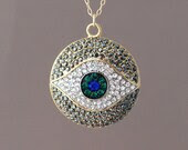 Long Large Gold Evil Eye Pave Crystal Sparkling Necklace 30 32 34 36 inches - JENNYandJUDE