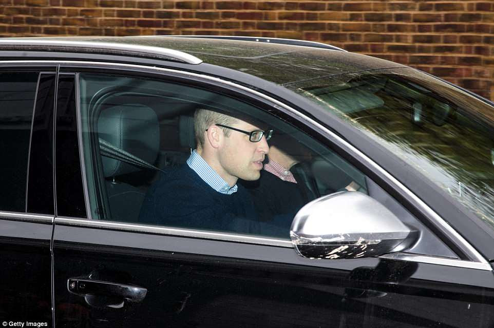 Prince William leaves Kensington Palace in London by car this afternoon, hours after his wife Kate gave birth for the third time