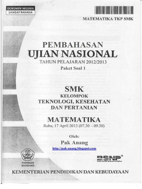 Pembahasan Soal UN Matematika SMK TKP 2013 Paket 1