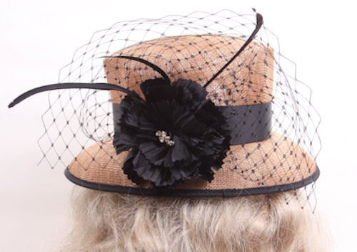 Cinnamay Women's Hat with Ribbon, Flower and Netting