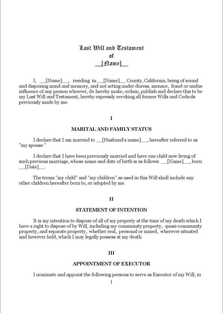 Last Will and Testament Template - Free Template Download ...