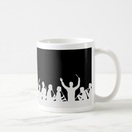 Outline of conductor and band white on black coffee mugs
