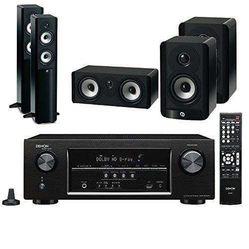 Denon AVR-S500BT 5.2 Channel Full 4K Ultra HD A/V Receiver with Bluetooth, 1 Center Channel speaker, 2 Floorstanding Speakers and 2 Bookshelf Speakers