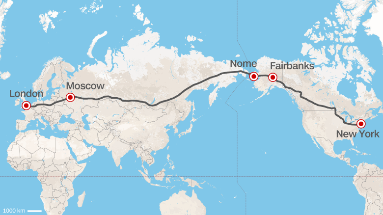 Route as roughly interpreted by CNN. The proposed plan for a massive trans-Siberian highway would link Russia&#39;s eastern border with the U.S. state of Alaska. 