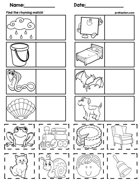  rhyming words worksheet for kindergarten