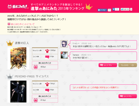 ユニーク 13 アニメ ランキング 自分に