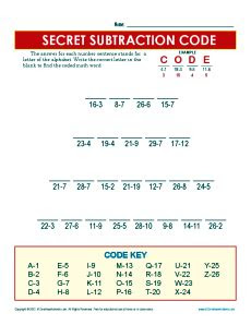  secret code for subtraction kindergarten 1st grade math worksheets