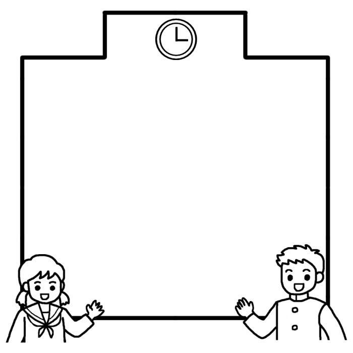 100 学校 イラスト 白黒