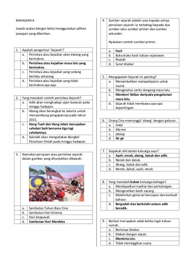 Soalan akhir tahun sejarah tahun 4 kssr