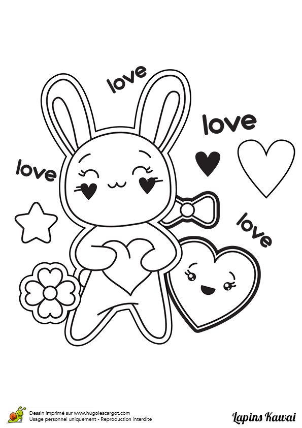 Coloriage lapin kawai amour sur Hugolescargot.com