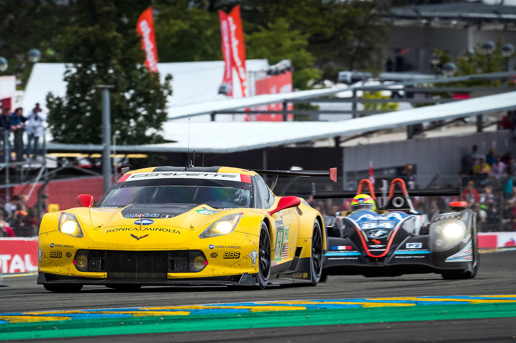 Chevrolet Corvette C7 R with Team Chevy Corvette Racing 24 Hours of Le Mans front end in motion