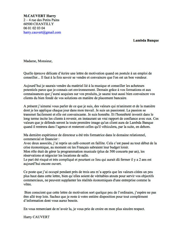 Exemple de lettre de motivation