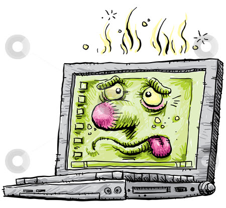 computer virus cartoon. A cartoon laptop computer