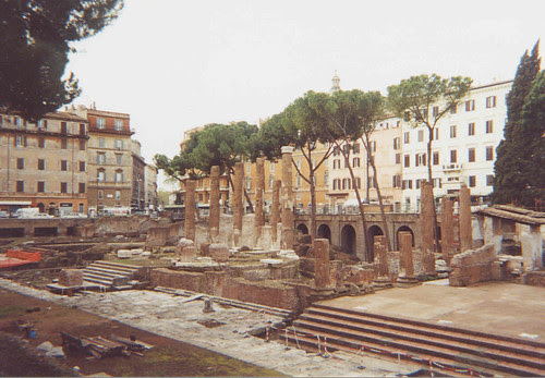 The four temples in the Area Sacra Argentina, with Temple D, so-called Temple of Juturna, nearest camera