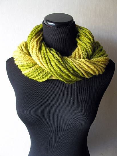 Free Shipping - Neck Taffy Lemon Lime Warm Cuddly Wrap Cowl Warmer in Strands of Citron Yellow and Lemongrass