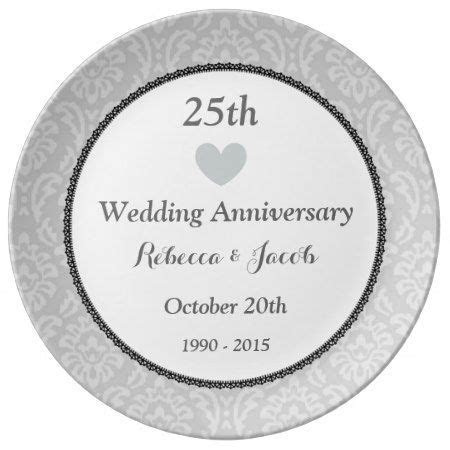 25th Wedding Anniversary Silver Damask W25E Dinner Plate  