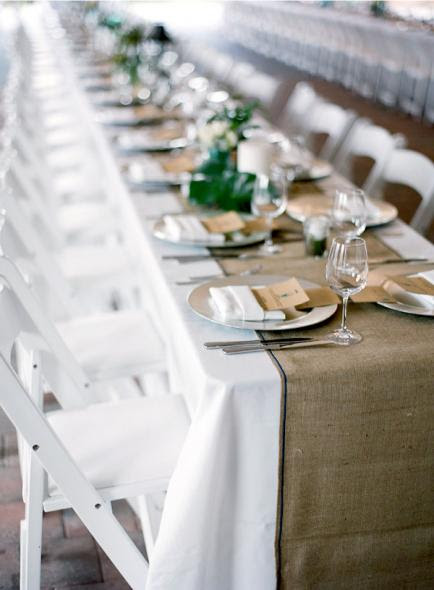 burlap chair sashes wedding reception decor diy Burlap Table Runner 