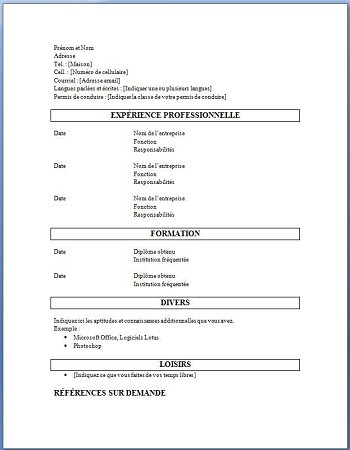 modele de cv a remplir