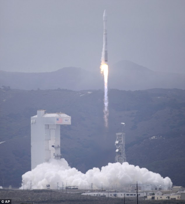 The 18ft-long (5.4 metres), 8ft-wide (2.4 metres) satellite was launched into space on board an Atlas 5 rocket from Vandenberg Air Force Base (pictured) on Wednesday. It should last for at least seven years, but experts claim the satellite could be functional for almost double that time