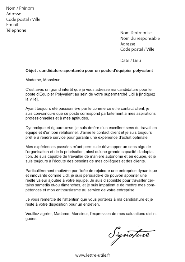 Hotesse De Caisse Lettre De Motivation Débutant