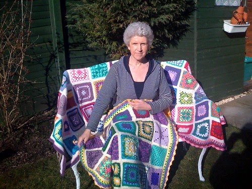 Mrs Twins and her 'Sunshine Blankets!' Thanks everyone! If you would like to help me by making a Square, please visit my blog suesfavouritethings.blogspot.com