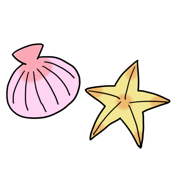 ピンクの貝と黄色いヒトデのイラスト かわいいフリー素材が無料のイラストレイン