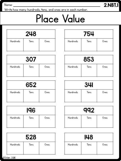 hundreds tens and ones worksheets 2nd grade free printable learning