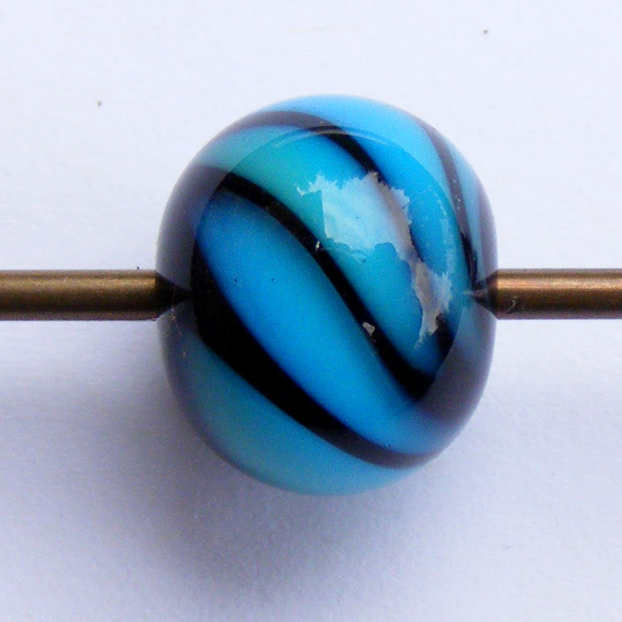 Aquamarine and teal striped lampwork bead