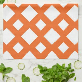 Orange Lattice on White Kitchen Towels