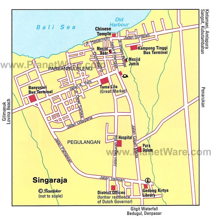 Detail Singaraja Location Map for Travelers Guide,Location Map of Singaraja Bali,Singaraja Accommodation Hotels Destinations Attractions Maps,Yudha Mandalatama Independence Monument, Pura Agung Jagatnatha,Gedong Kirtya,things to do trips hotel singaraja buleleng restaurants airport