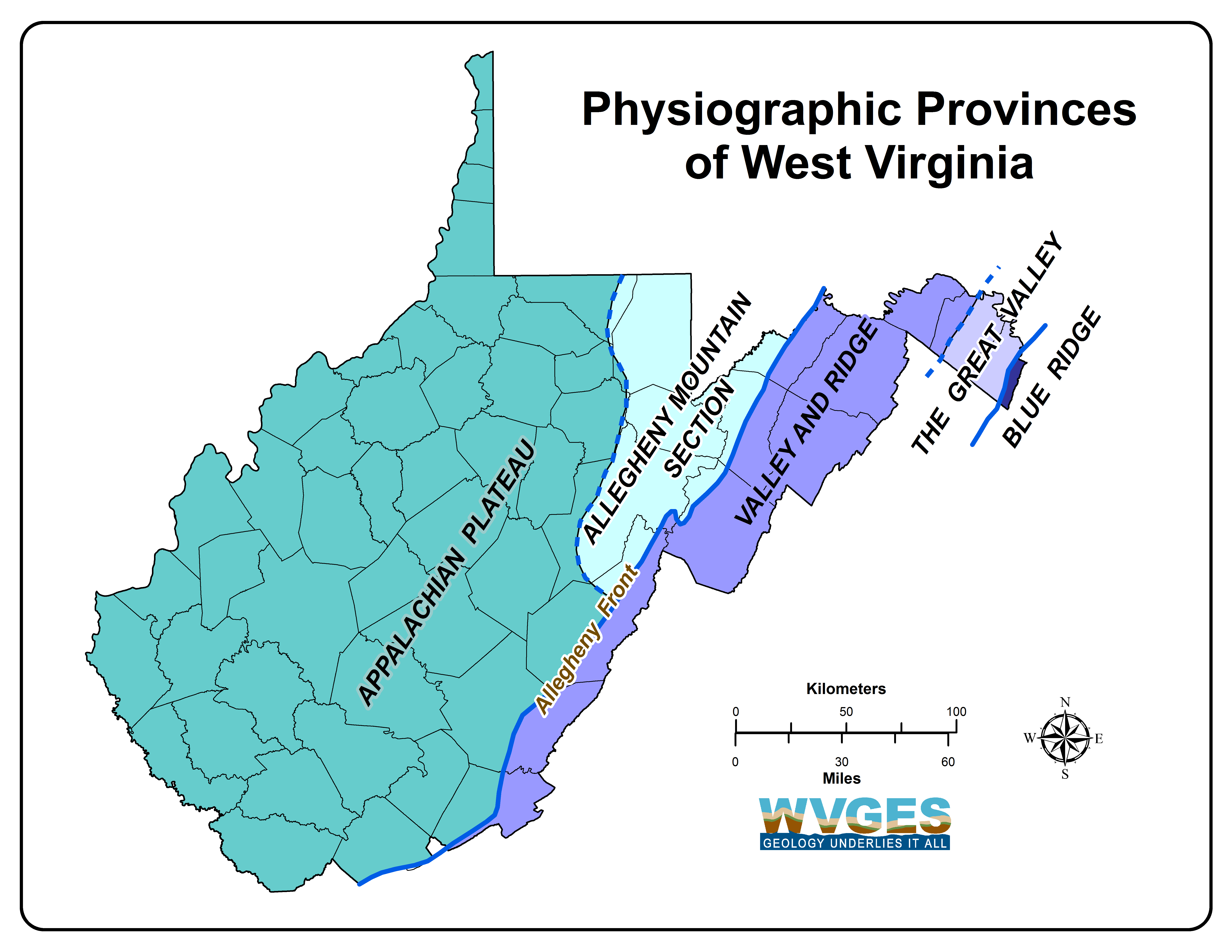 Blue Ridge Mountains West Virginia Map WVGES::WV Physiographic Provinces