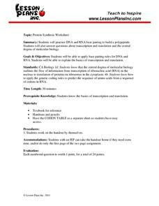 Protein Synthesis Worksheet Worksheet for 9th - 12th Grade ...