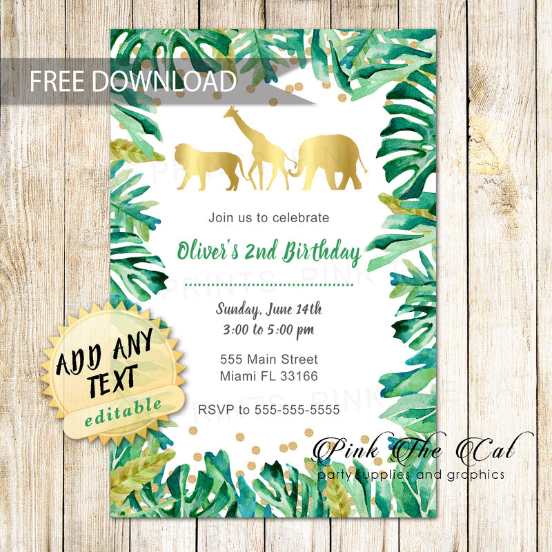 Free printable jungle invitations foil paper watercolor DIY – Pink the Cat