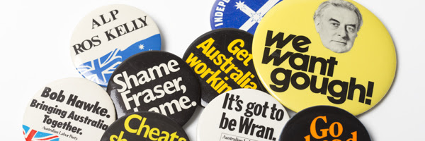 Various badges from past Australian election campaigns