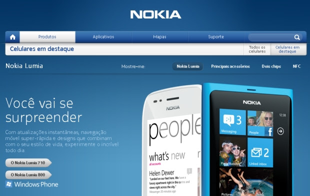 Nokia Brasil faz divulgação dos modelos Lumia 710 e Lumia 800, com Windows Phone (Foto: Reprodução/Nokia Brasil)