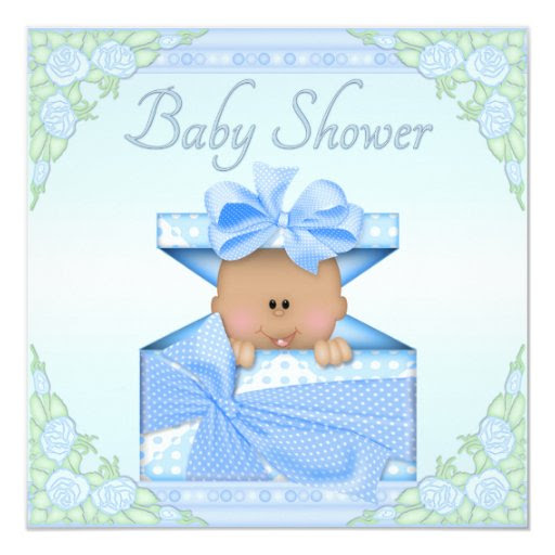 Ethnic Baby Boy in Gift Box and Roses Baby Shower Card ...