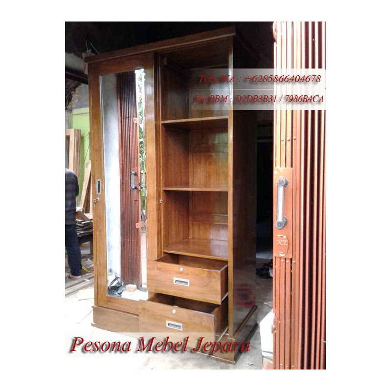 Wardrobe Lemari  Pakaian Minimalis  Pintu 2 Sliding  Cermin