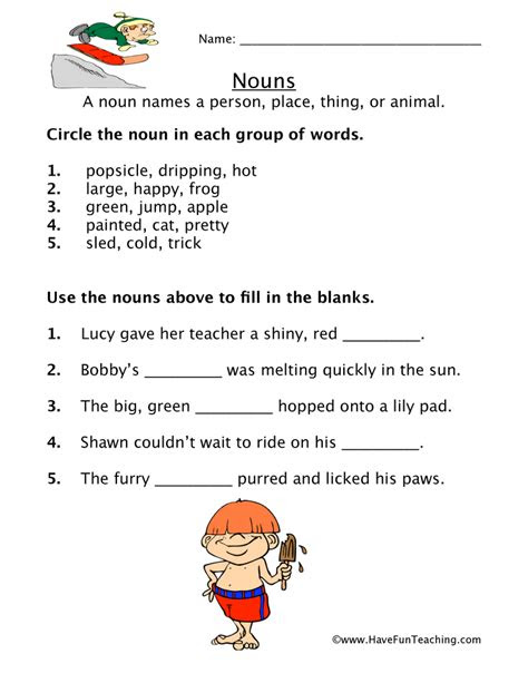  noun worksheets for kindergarten
