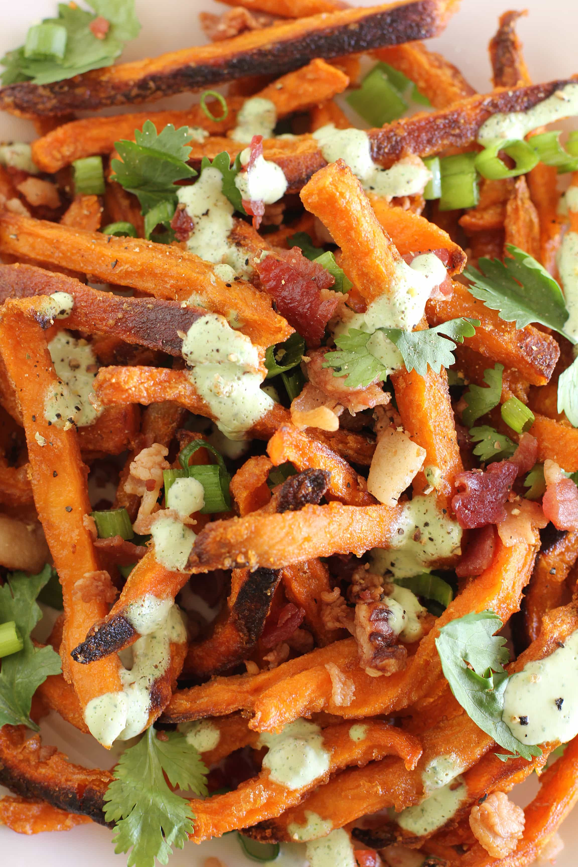 SWEET POTATO FRIES WITH BACON AND CILANTRO LIME SAUCE RECIPE | Best Friends For Frosting