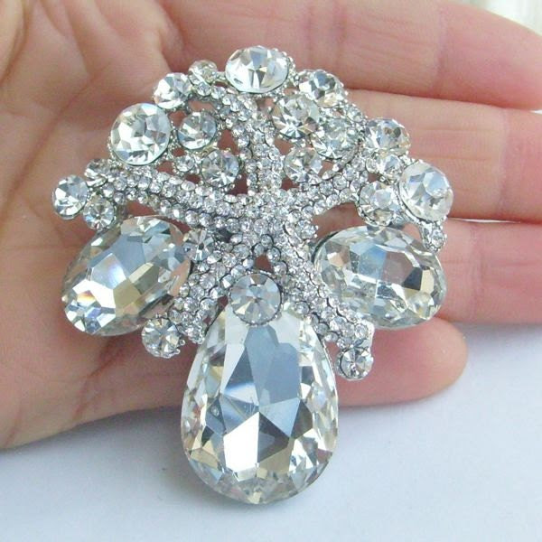 Wedding Jewelry, Vintage Inspired Starfish Bridal Brooch with Clear Rhinestone Crystal, Wedding Decorations, Bridal Jewelry - BP04995C2