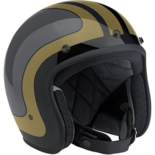 Biltwell Bonanza Fury Open Face Helmet Gloss Black Gray Metallic Gold X-Large