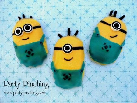 Love the movie "Despicable Me" and loved the little Minions.  I made these Minions out of Milano cookies!  I used yellow candy melts, blue fruit rollups, white Smarties candies, black licorice rope and edible black marker.