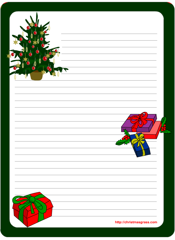 Printable-stationery-template-with-Christmas-tree-and-Gifts