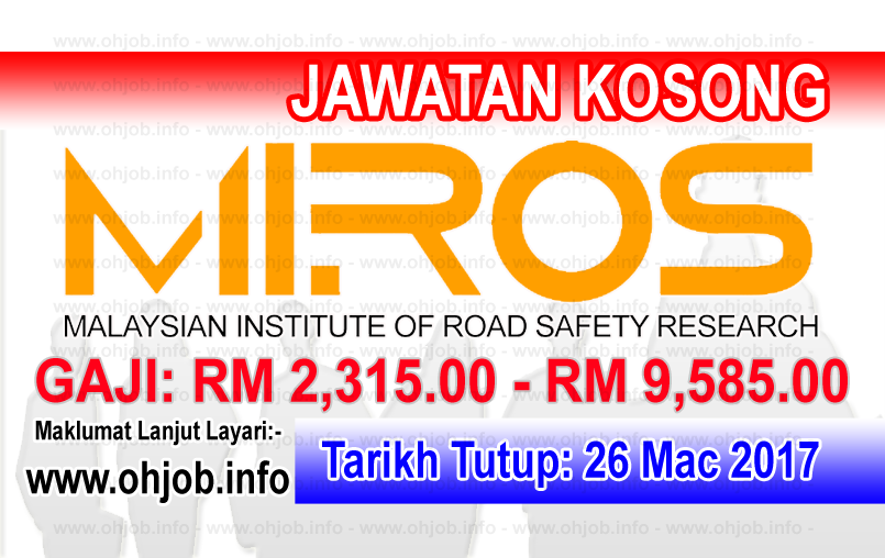 Jawatan Kerja Kosong Terkini MIROS logo www.ohjob.info mac 2017