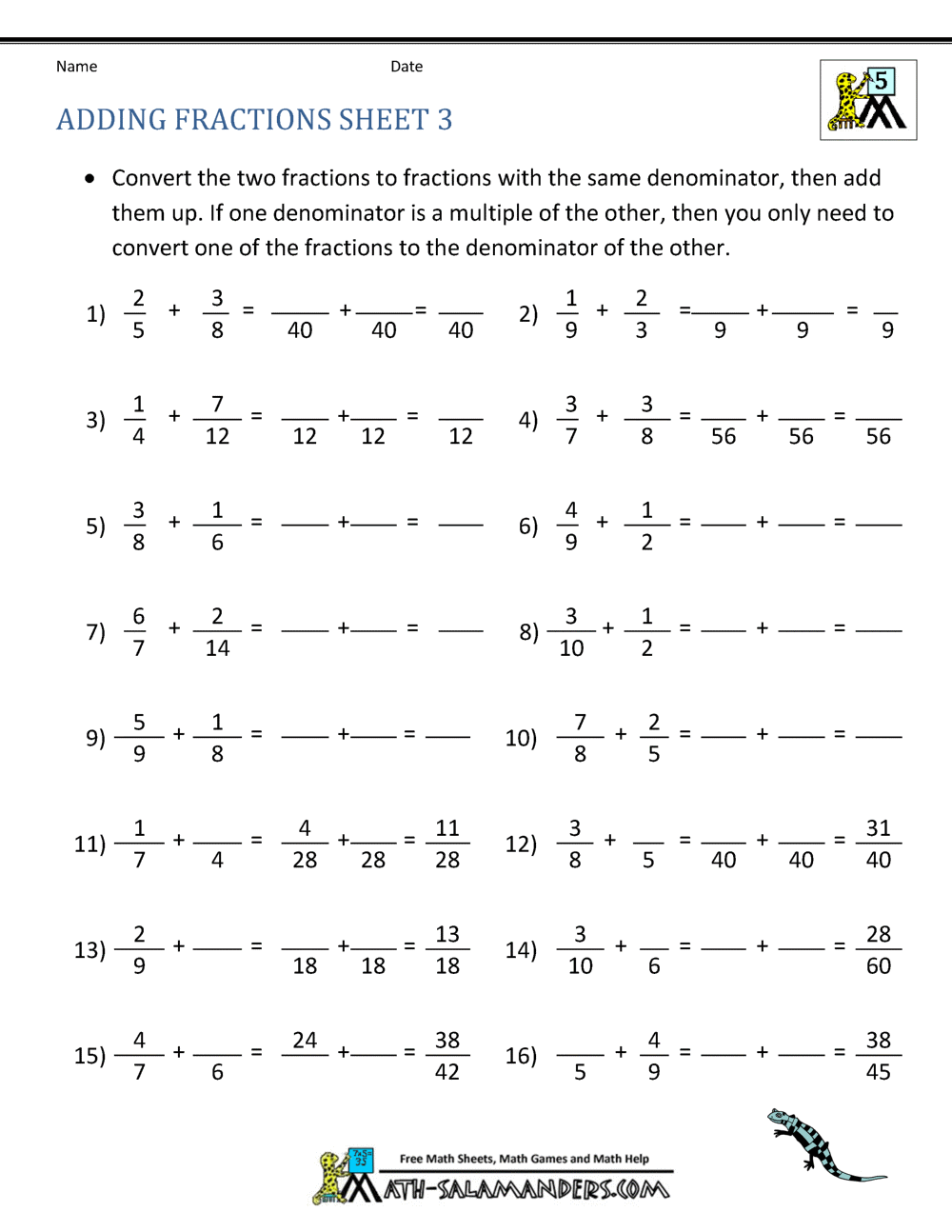 Comparing And Ordering Fractions Worksheets 8th Grade - adding ...
